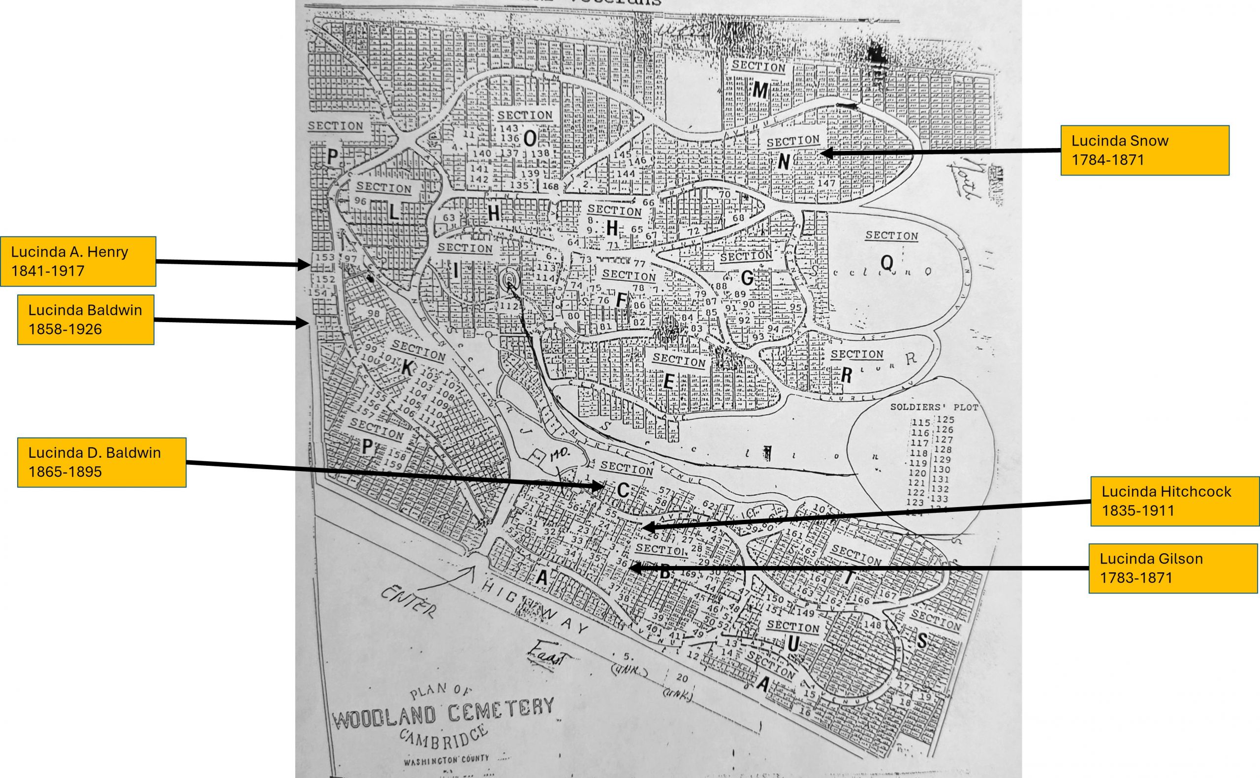 Lucinda's buried in Woodlands Cemetery